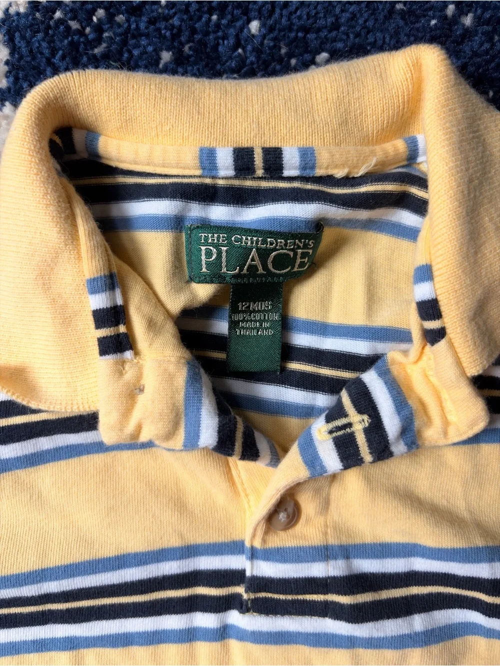 90s Style Vintage Children’s Place Yellow & Blue Striped Polo Romper